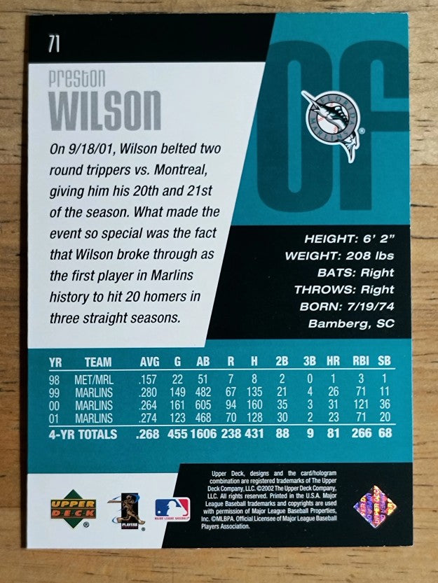 2002 Upper Deck Diamond Connection #71 Preston Wilson