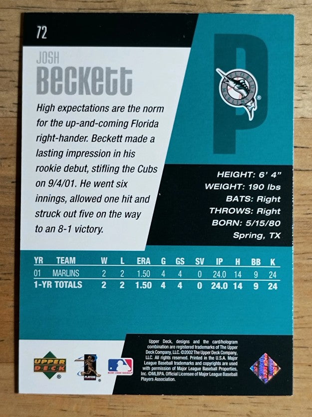 2002 Upper Deck Diamond Connection #72 Josh Beckett
