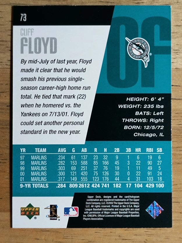 2002 Upper Deck Diamond Connection #73 Cliff Floyd