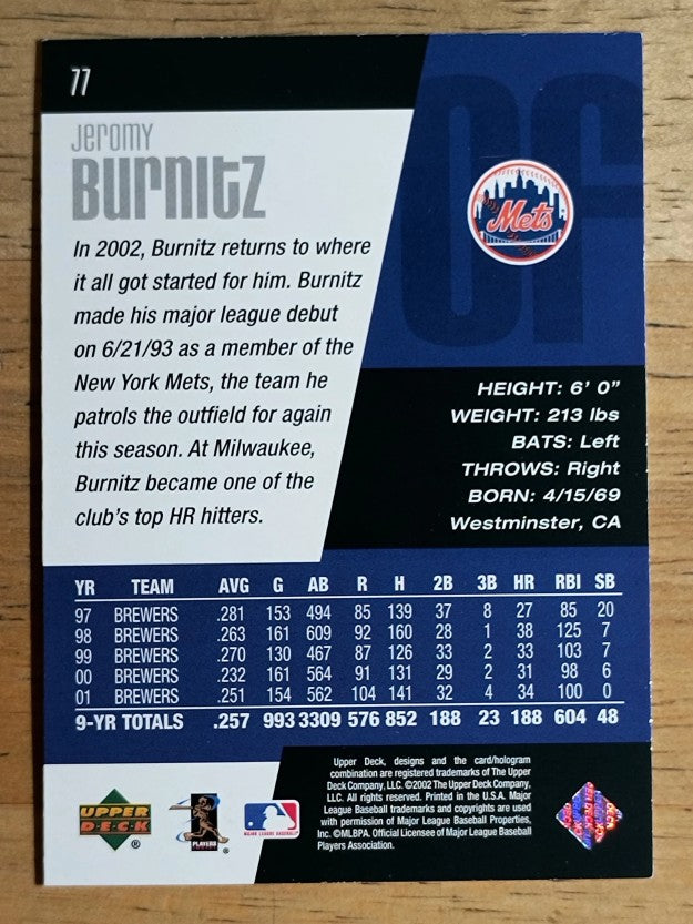2002 Upper Deck Diamond Connection #77 Jeromy Burnitz