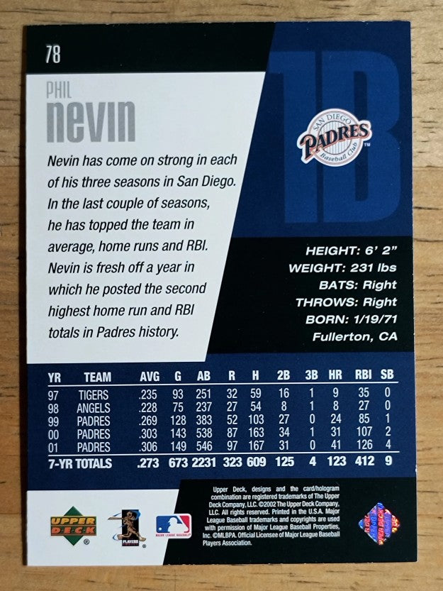 2002 Upper Deck Diamond Connection #78 Phil Nevin