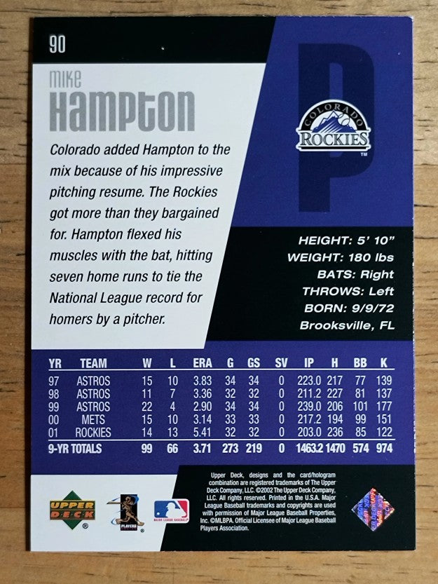 2002 Upper Deck Diamond Connection #90 Mike Hampton