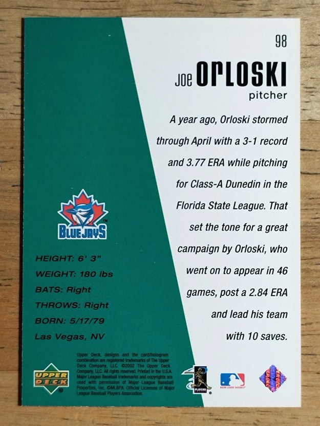 2002 Upper Deck Diamond Connection #98 Joe Orloski DC RC