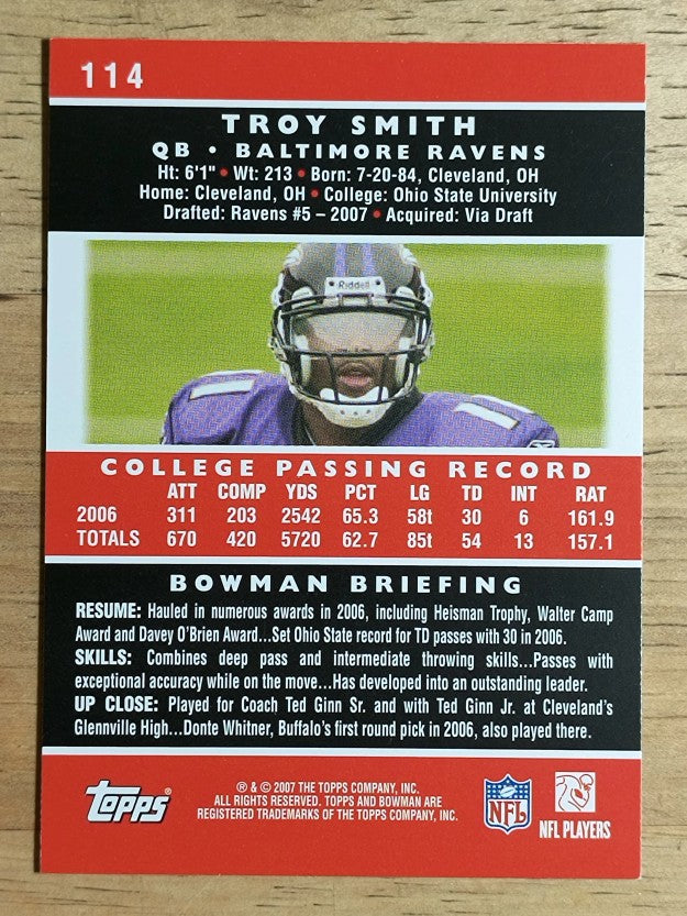2007 Bowman #114 Troy Smith RC