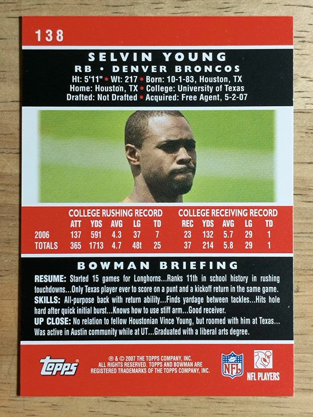 2007 Bowman #138 Selvin Young RC