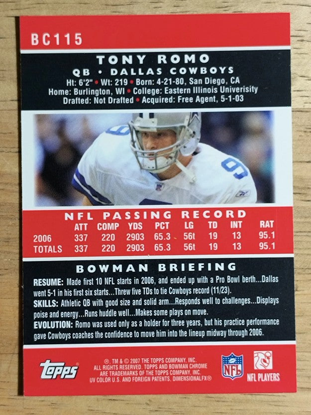 2007 Bowman Chrome #BC115 Tony Romo