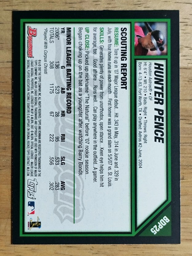 2007 Bowman Draft #BDP25 Hunter Pence