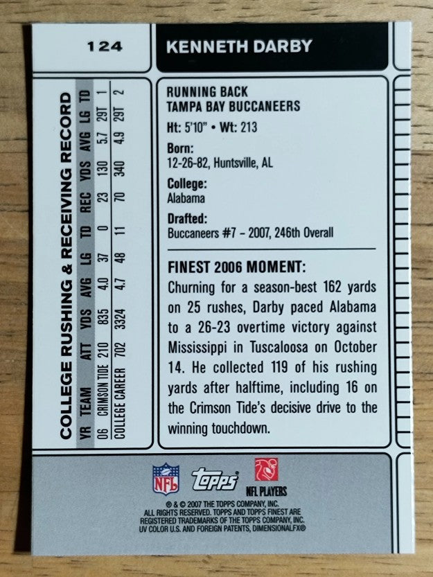 2007 Finest #124 Kenneth Darby RC