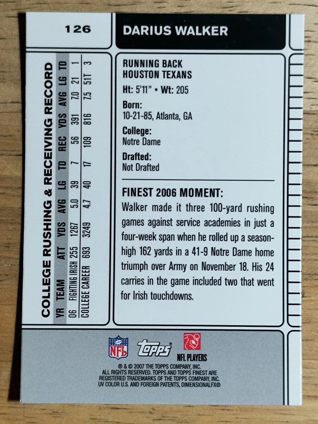 2007 Finest #126 Darius Walker RC