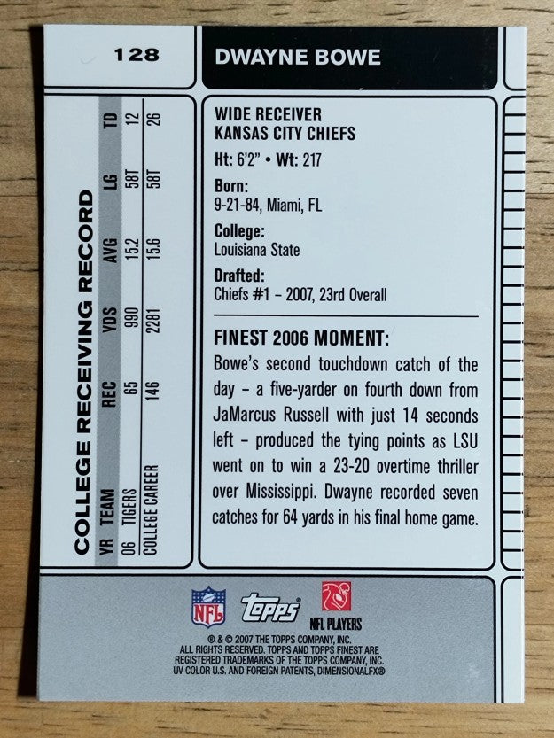 2007 Finest #128 Dwayne Bowe RC