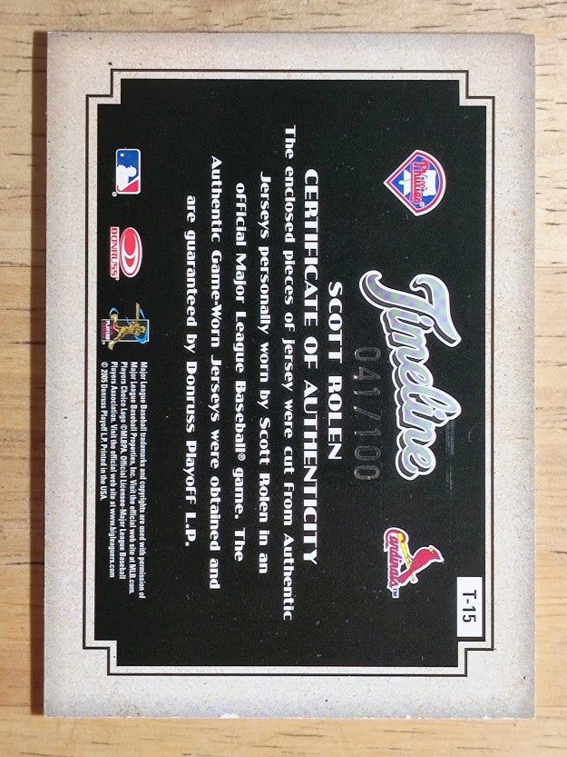 2005 Diamond Kings Timeline Materials Jersey #T15 Scott Rolen Phils-Cards/100