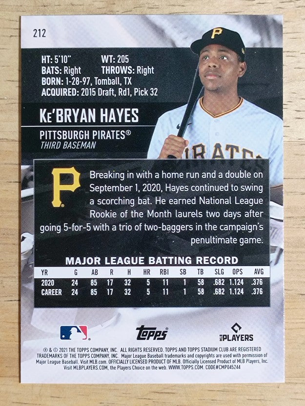 2021 Stadium Club #212 Ke'Bryan Hayes RC