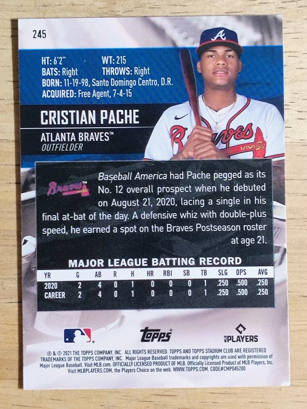 2021 Stadium Club Chrome #245 Cristian Pache RC