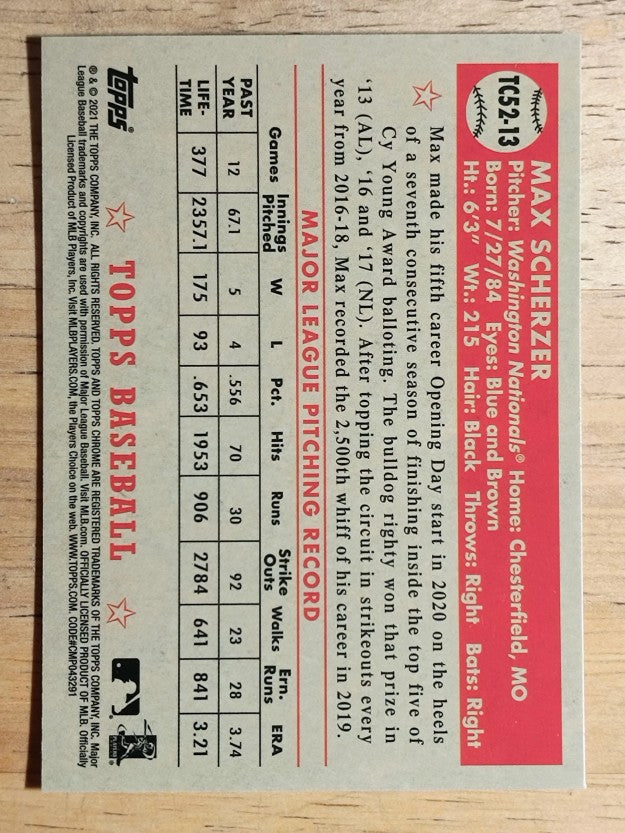 2021 Topps '52 Topps Redux Chrome #TC5213 Max Scherzer