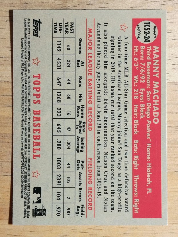 2021 Topps '52 Topps Redux Chrome #TC5224 Manny Machado