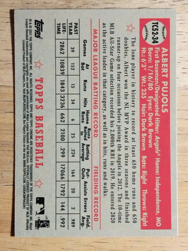 2021 Topps '52 Topps Redux Chrome #TC5234 Albert Pujols