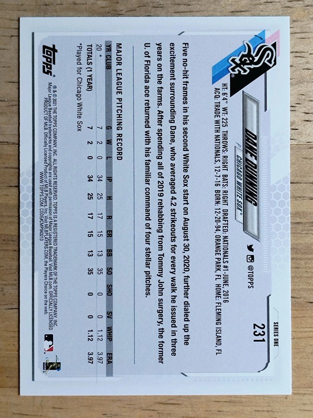 2021 Topps #231 Dane Dunning RC