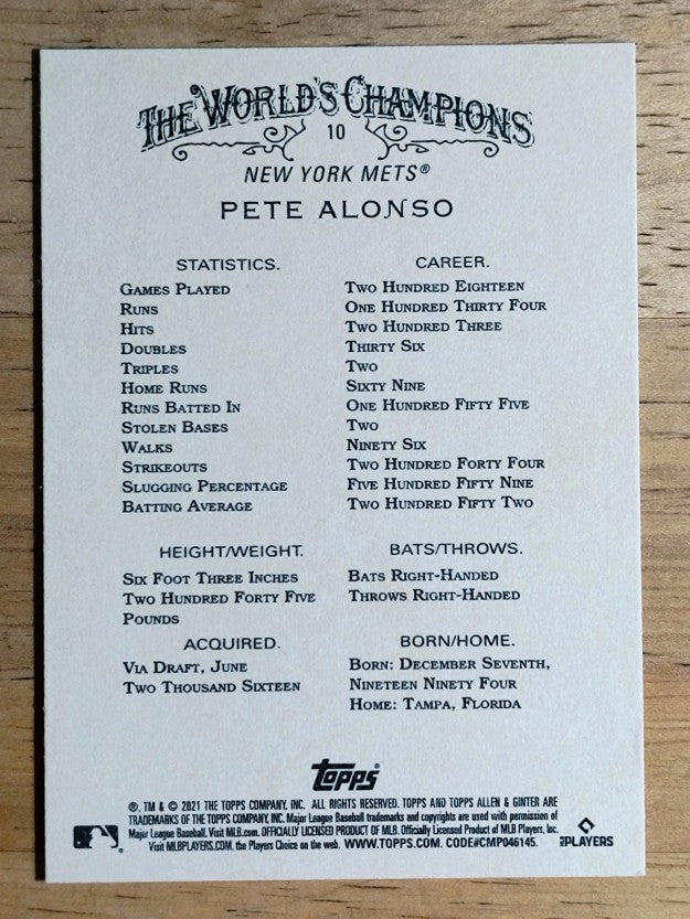 2021 Topps Allen and Ginter #10 Pete Alonso