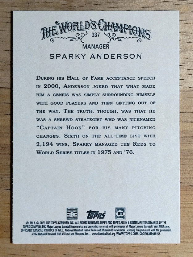 2021 Topps Allen and Ginter #337 Sparky Anderson SP