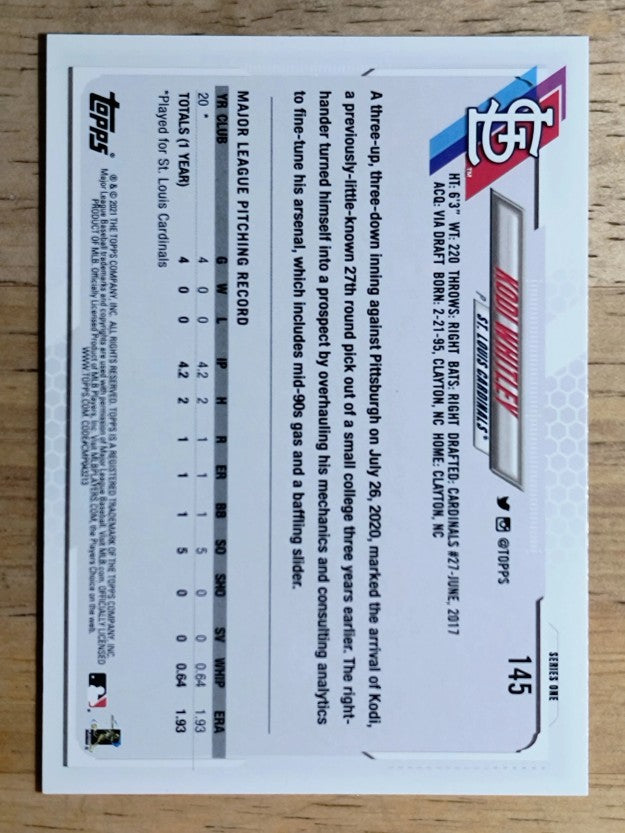 2021 Topps Factory Set Gold Stars #145 Kodi Whitley