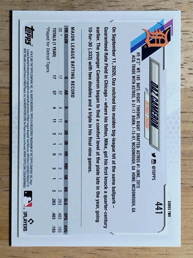 2021 Topps Factory Set Gold Stars #441 Daz Cameron