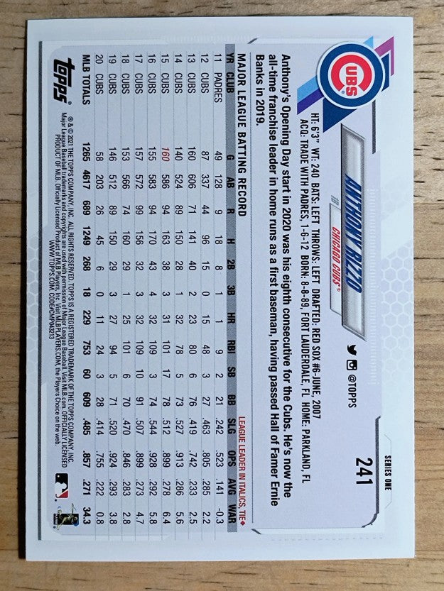 2021 Topps Rainbow Foil #241 Anthony Rizzo
