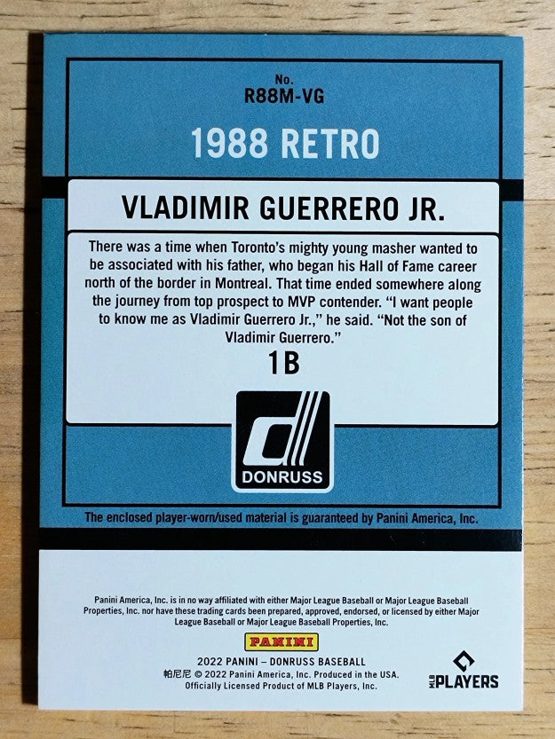 2022 Donruss Retro '88 Materials #20 Vladimir Guerrero Jr.