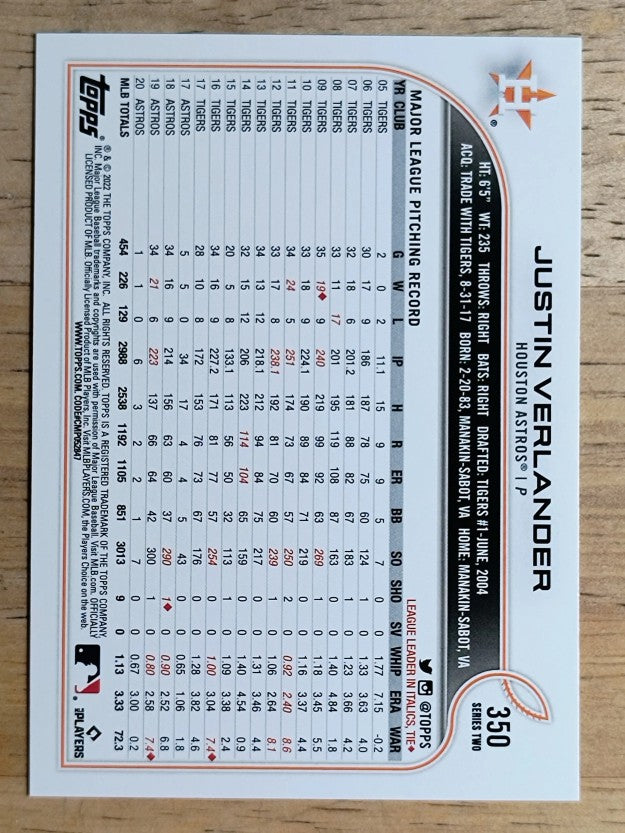 2022 Topps #350 Justin Verlander