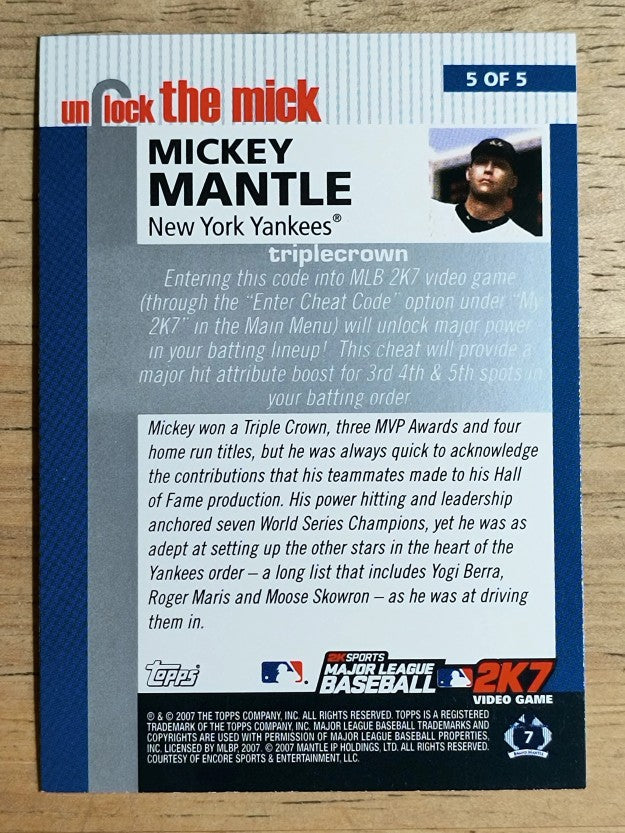 2007 Topps Unlock the Mick #5 Mickey Mantle