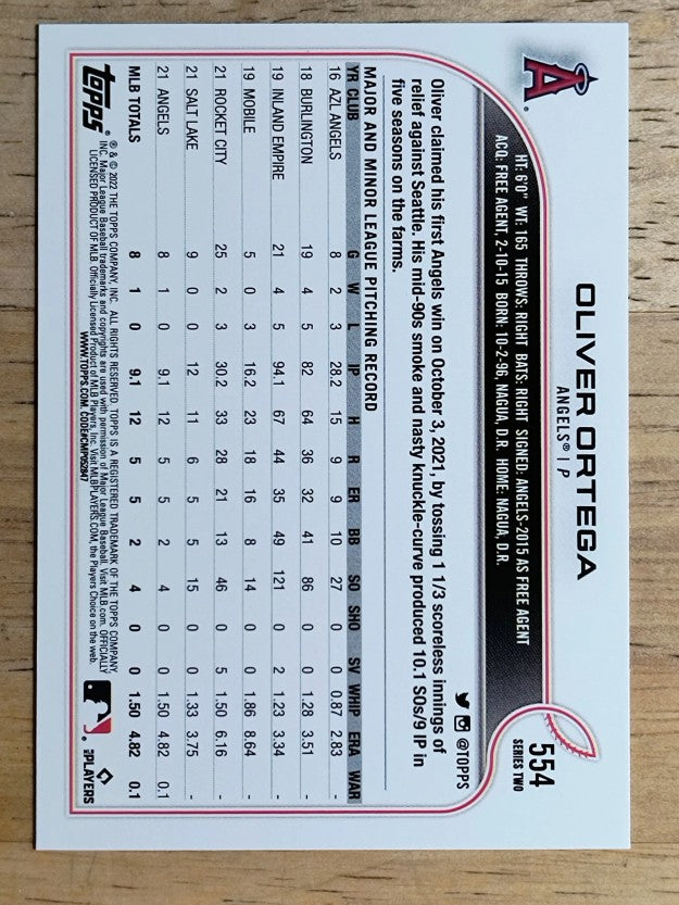 2022 Topps #554 Oliver Ortega RC