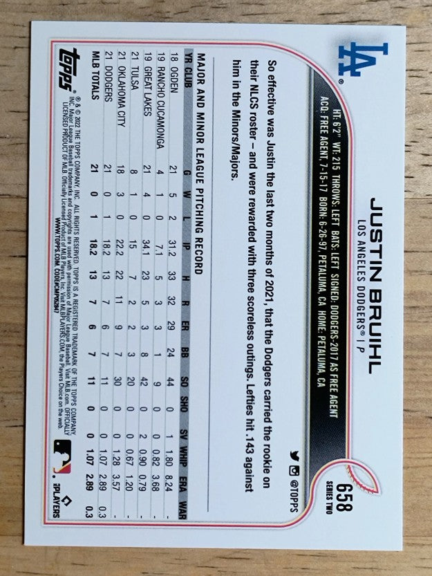 2022 Topps #658 Justin Bruihl RC