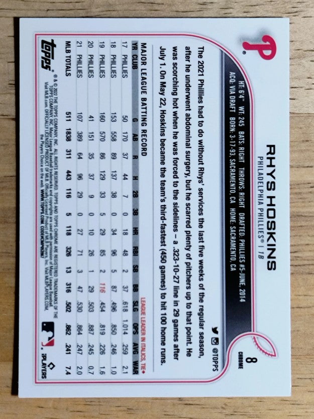 2022 Topps Chrome Pink Refractors #8 Rhys Hoskins