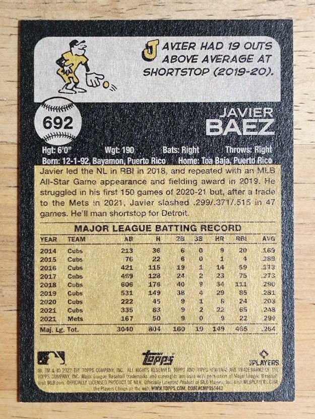 2022 Topps Heritage #692 Javier Baez