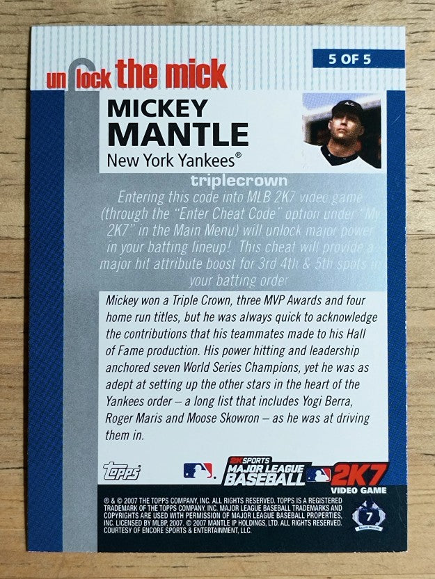 2007 Topps Unlock the Mick #5 Mickey Mantle