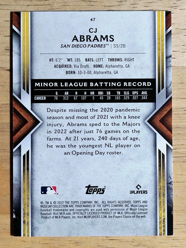 2022 Topps Museum Collection #47 CJ Abrams RC