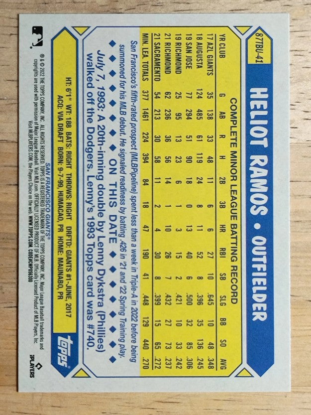 2022 Topps Update '87 Topps #87TBU41 Heliot Ramos