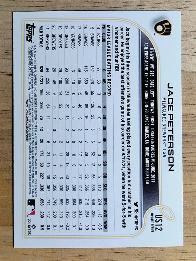 2022 Topps Update Gold Foil #US12 Jace Peterson