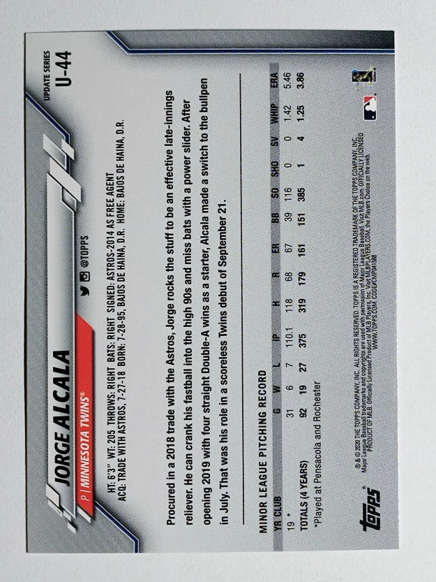 2020 Topps Update #U44 Jorge Alcala RC