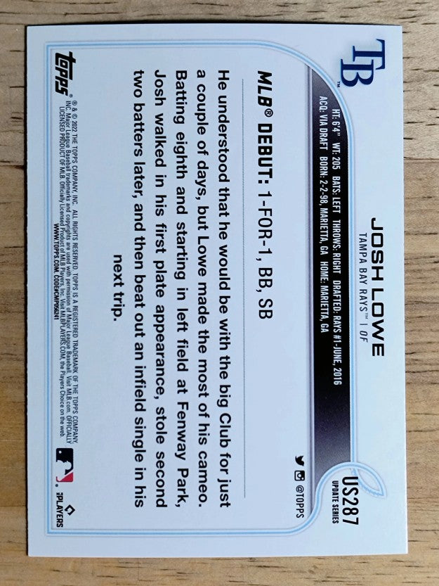 2022 Topps Update Gold Foil #US287 Josh Lowe RD