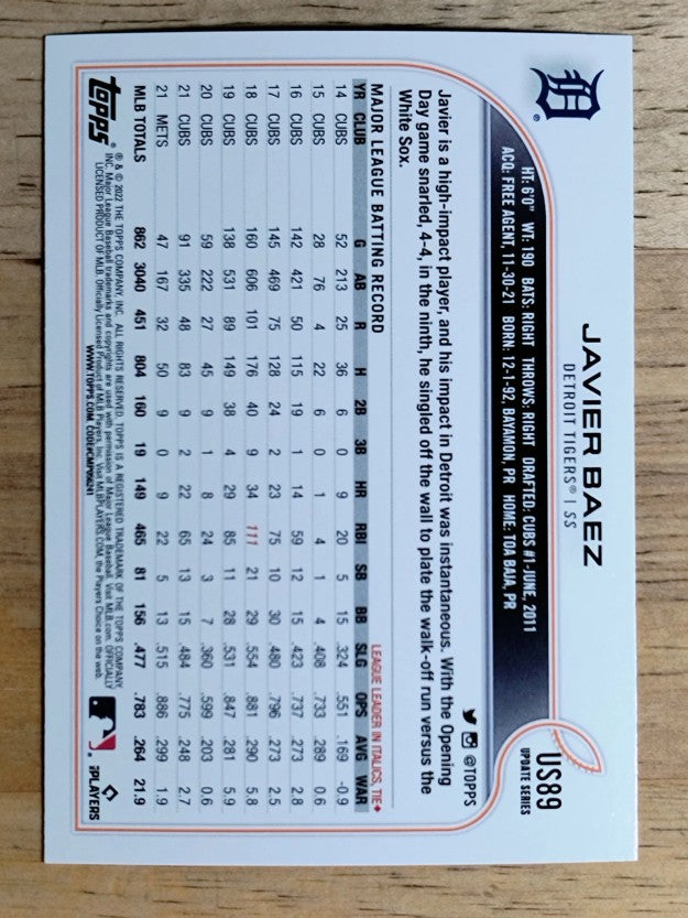 2022 Topps Update Rainbow Foil #US89 Javier Baez