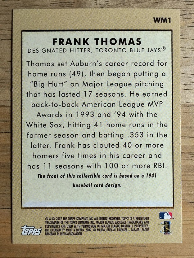 2007 Topps Wal-Mart #WM1 Frank Thomas 41 PB