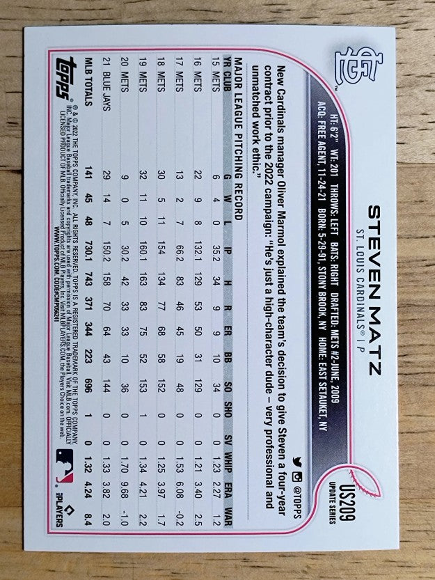 2022 Topps Update Rainbow Foil #US209 Steven Matz