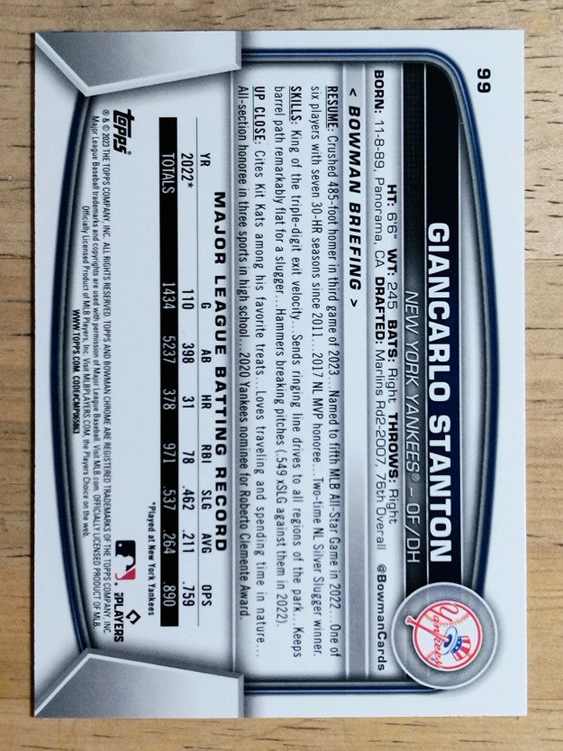 2023 Bowman Chrome #99 Giancarlo Stanton