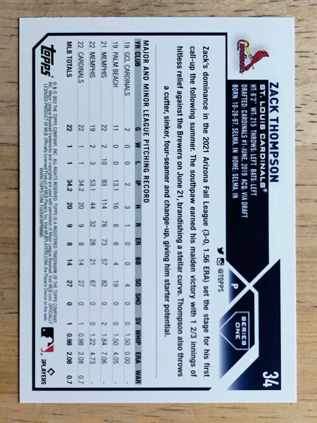 2023 Topps #34 Zack Thompson RC