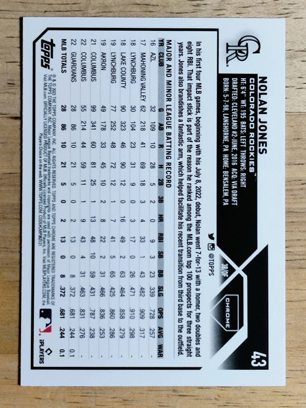 2023 Topps Chrome #43 Nolan Jones RC
