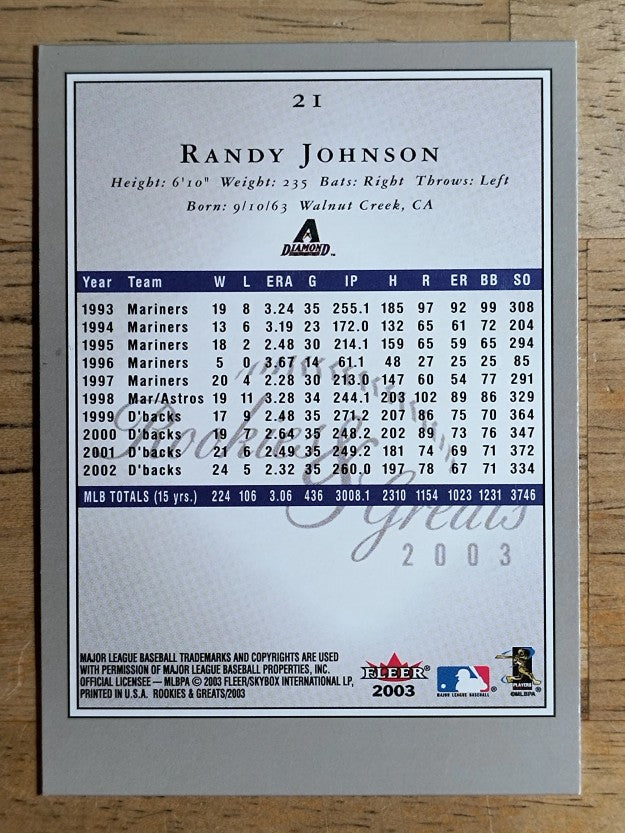 2003 Fleer Rookies and Greats #21 Randy Johnson