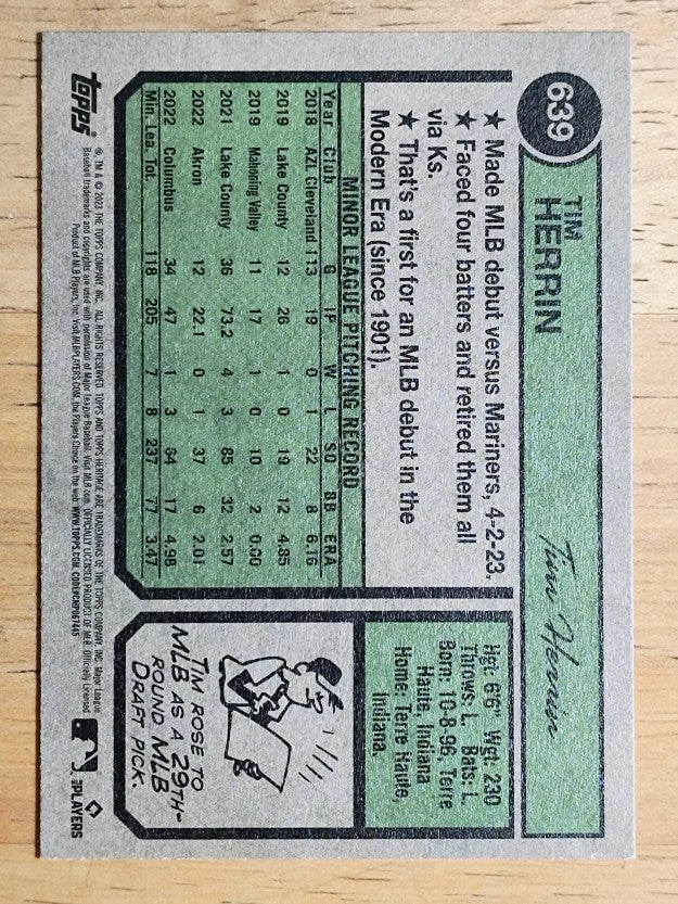 2023 Topps Heritage #639 Tim Herrin RC