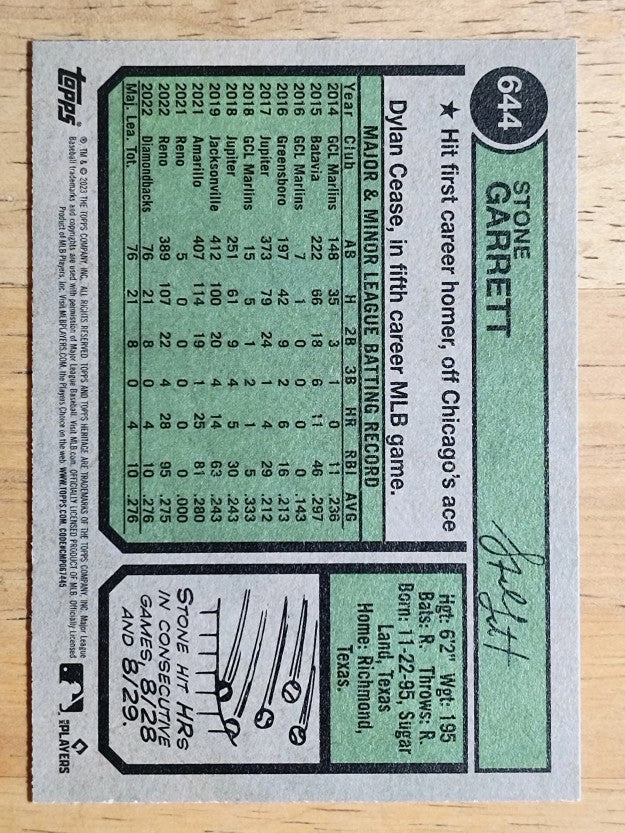 2023 Topps Heritage #644 Stone Garrett RC