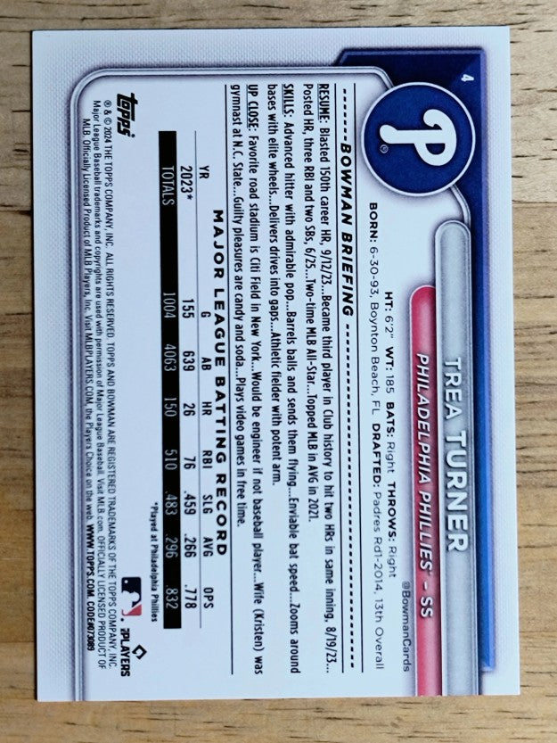 2024 Bowman #4 Trea Turner