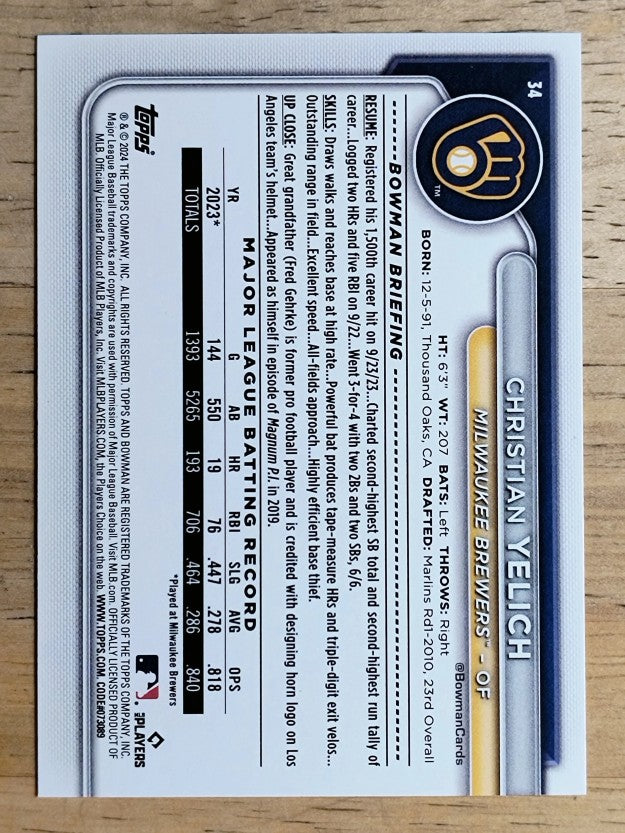 2024 Bowman #34 Christian Yelich